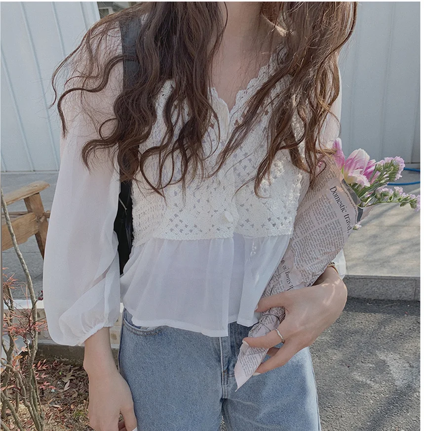 

New Embroidery Lace Transparent Womens Blouses Summer Tops Femme Casual Women Shirt Long Sleeve Girls Blouse Plus Size Blusas