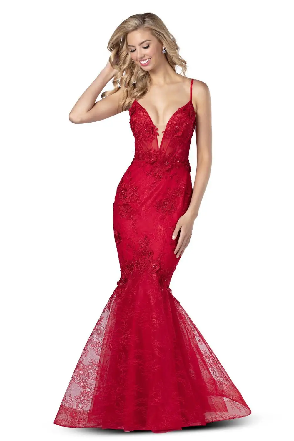 Новый дизайн красное платье русалки для выпускного вечера robe de soiree кружевное
