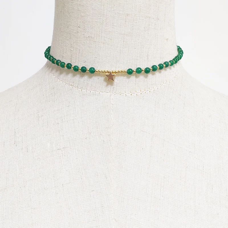 

Женское ожерелье с подвеской в виде звезды, ручной работы, с зеленым камнем, золотистые бусины, кулоны и подвески, корейская мода, 2021 чокер из...