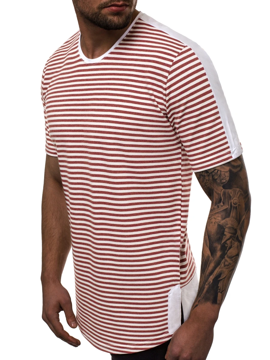 Мужская футболка в полоску с коротким рукавом Повседневная облегающая круглым