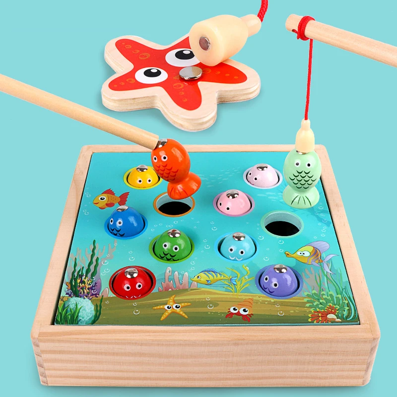 

Children Wooden Toys Magnetic Games Fishing Toy Kids 3D Montessori Early Educational Teaching Aids Outdoor Funny Boys Girl Gifts