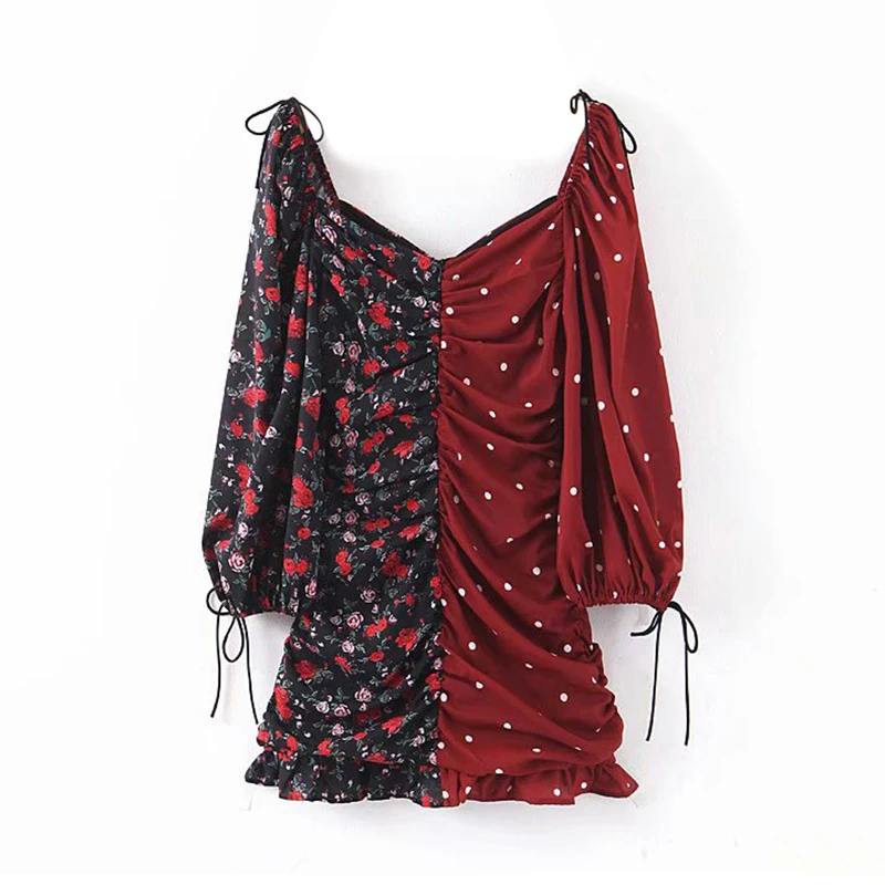 Женское мини-платье с рукавами-фонариками HiloRill Вечерние Платья цветочным узором