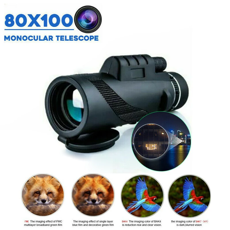 

80X100 Monocular Telescope For Smartphone IPhone HD Zoom Spyglass Hunting Optic Scope Monocular Optiona Tripod Phone Holder New