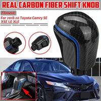 new real carbon fiber automatic car gear shift knob with silver red blue strip for toyota camry se xse le xle 2018 2019 2020
