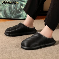 abhoth women shoes leather cotton men slippers waterproof non slip indoor shoes home warm short plush flat soft house slippers