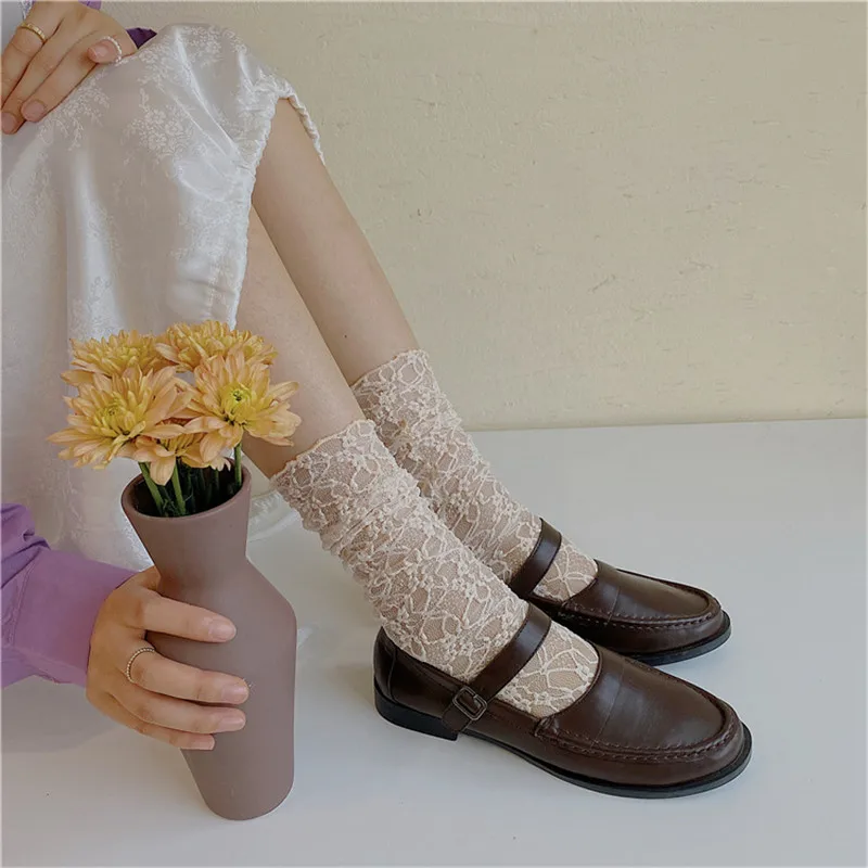 Носки женские кружевные из прозрачной органзы пикантные длинные тонкие под