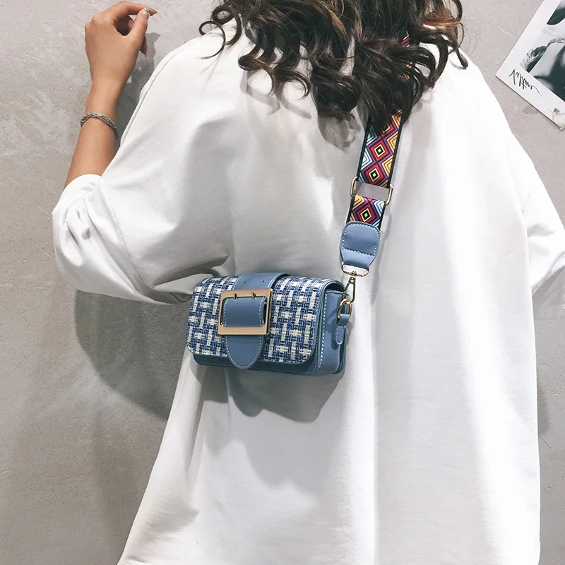 

2021 Stylish Bag Korean Style Woolen Western Style Small Square Bag New Versatile Wide-Strap Crossbody Single