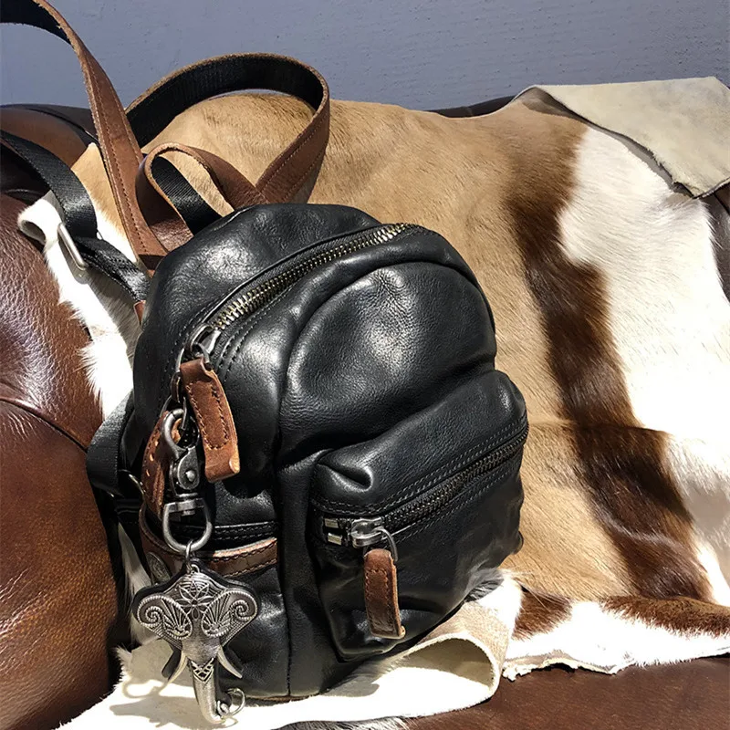 

Simple casual first layer leather ladies black small backpack everyday outdoor desig real cowhide student travel cute backpack
