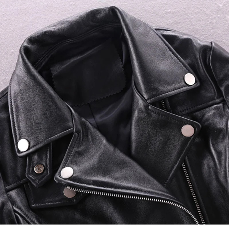 New Quality Autumn High Female Genuine Leather Jacket Short Coat Star Same Paragraph Sheepskin Women Motorcycle Biker YR692 | Женская
