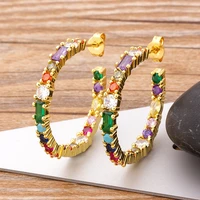 new arrival copper zircon big circle hoop rainbow earrings simple round loop jewelry for women girls party new year gifts