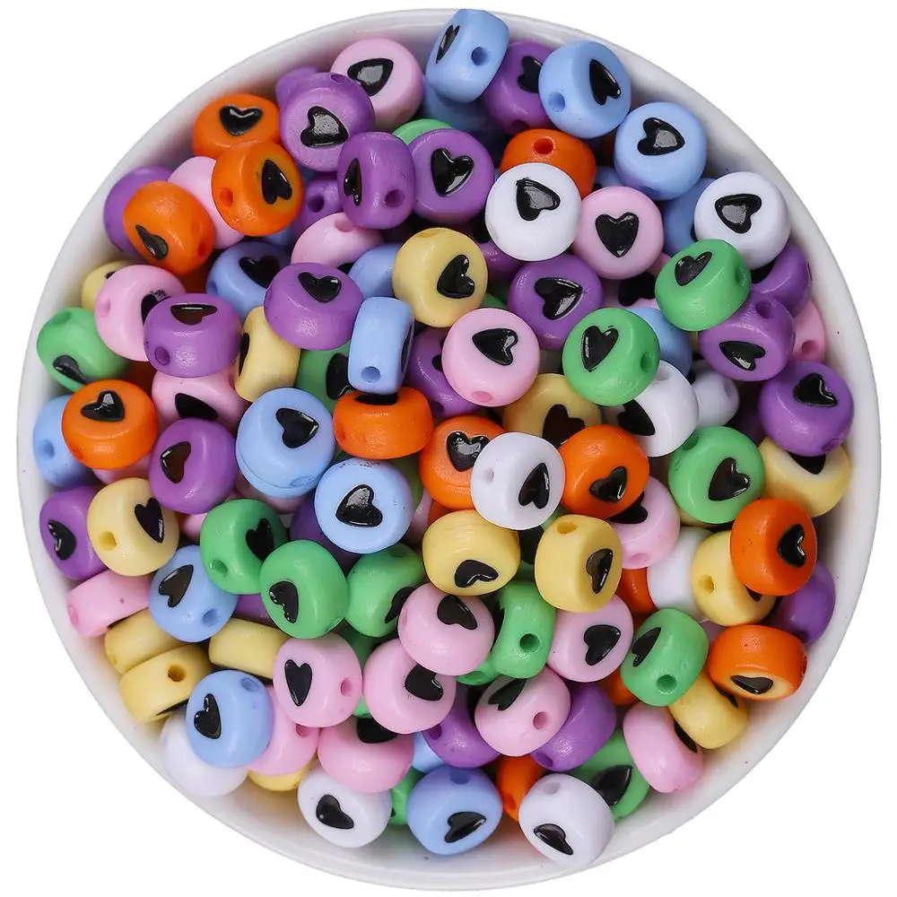 Разерцветное сердце акриловые буквы бусины 100 шт. плоский Алфавит числа для