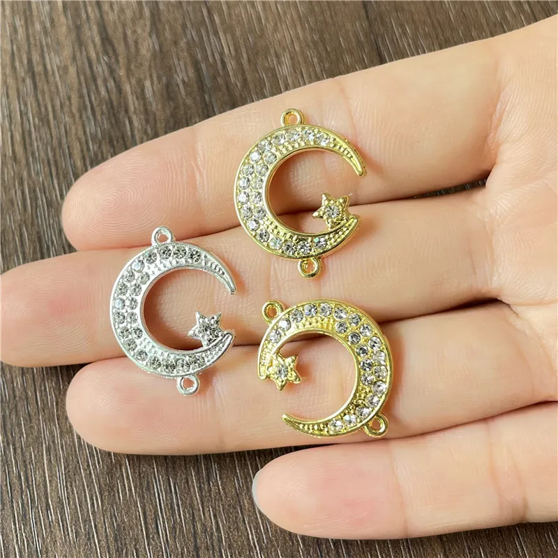 

20-100pcs Ethnic Style Alloy Inlaid Glass Moon Star Connector DIY Bracelet Necklace Jewelry Crafts Making Supplies Accessories