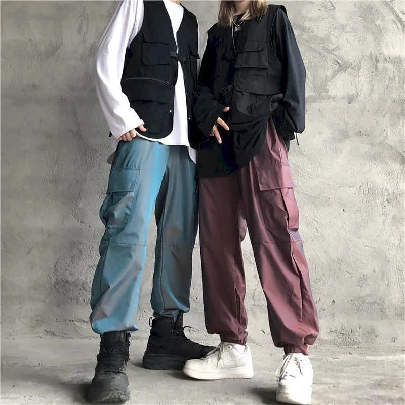 

Casual Pants Gradient Color Autumn South Korea Harajuku Trend Reflective Tooling Pants Night Running Sports Pants Men Women
