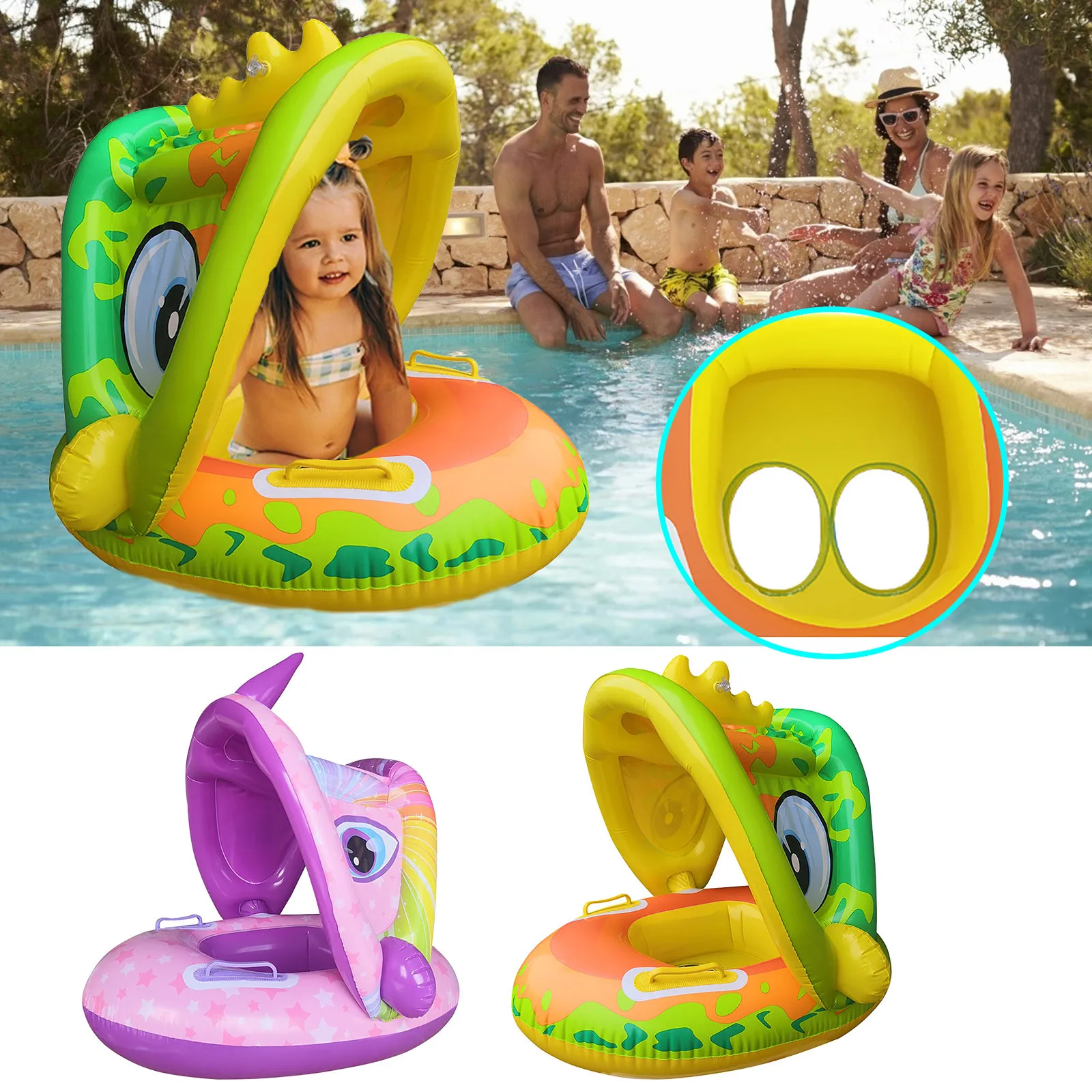 

Rainbow Unicorn Baby Water Floats Toys Swimming Pool Ring with Inflatable Canopy Pool Float for Baby Kids Infant Aged 36 Months