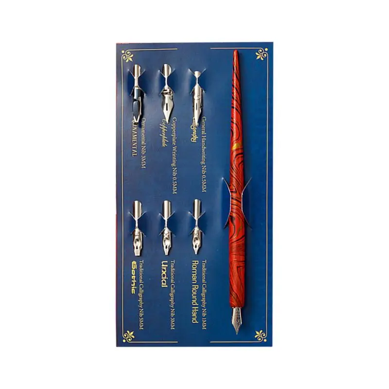 

Marble Wood Manga Calligraphy Dip Pen Holder with 6 Nibs for Lettering Skiching