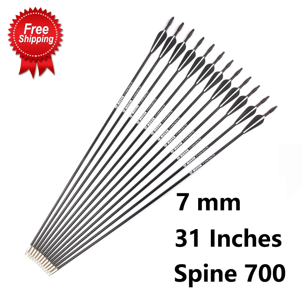 

31 Inches Fiberglass Arrow Spine 700 Diameter 7mm for Recurve Bow Long Bow Practice Archery Hunting Shooting