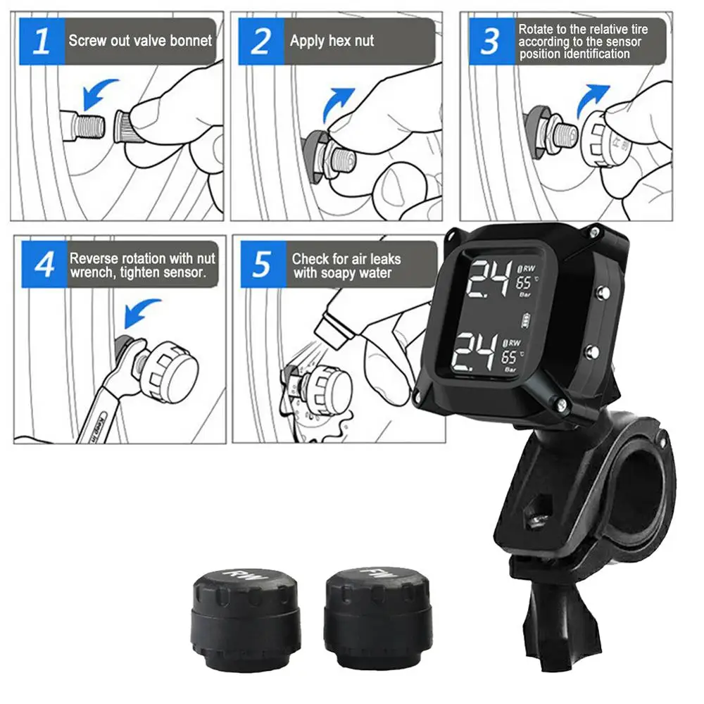 Системы контроля давления в шинах для мотоциклов TPMS беспроводной ЖК-дисплей