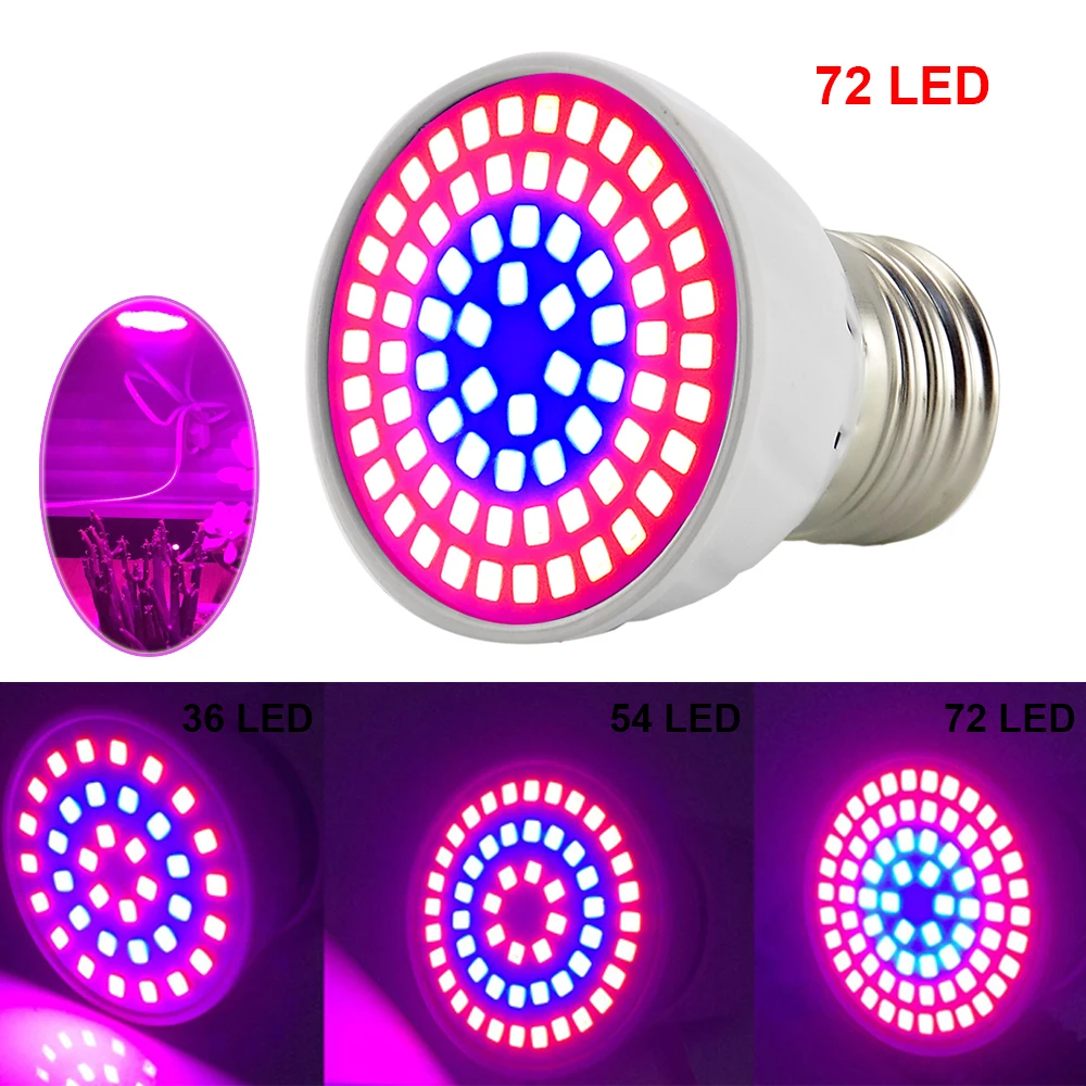 

36 54 72 LED Grow Light E27 Plant Growing Lights Bulb Lamp for Room Indoor Hydroponic Home Vegetables Flower greenhouse