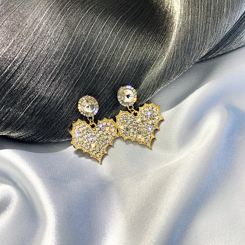 gold FYUAN модные висячие серьги в форме сердца для женщин и девочек, изысканные фиолетовые висячие серьги с кристаллами, ювелирные изделия для свадебной вечеринки - Окраска металла: gold