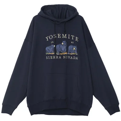 

NEW Harajuku Vintage Bear Embroid Sweatshirts Women Streetwear Casual Long Sleeve Crewneck Oversized Fashion Hoodie Korean Girls