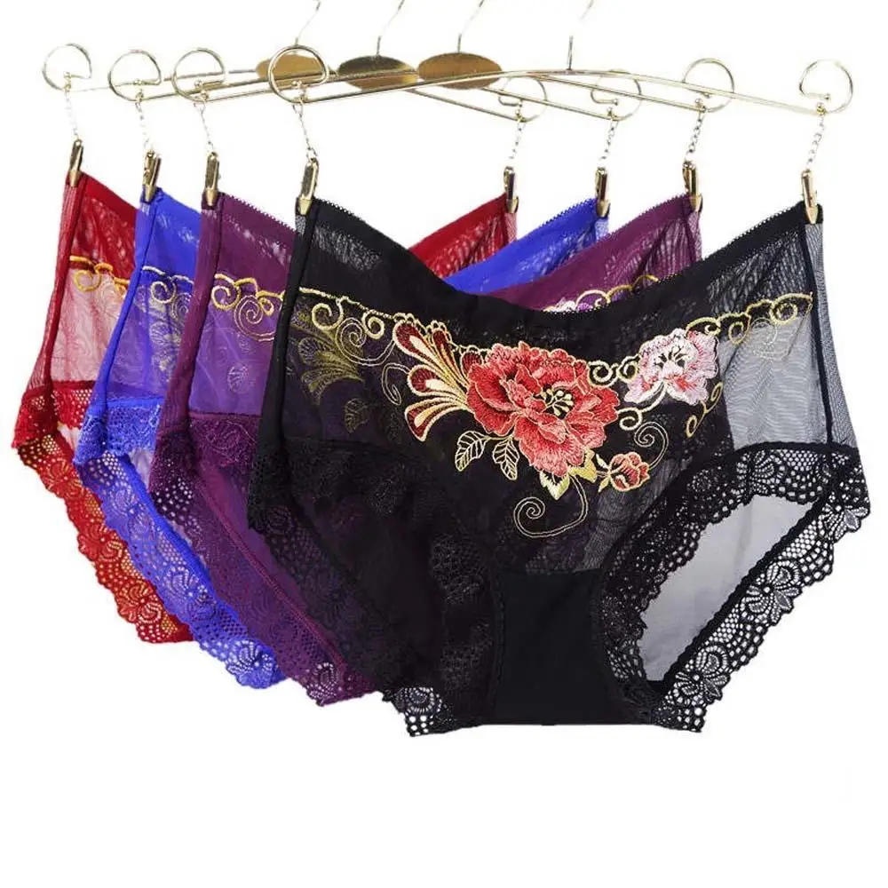 Модные кружевные женские трусики с вышивкой сетчатые Трусики со средней
