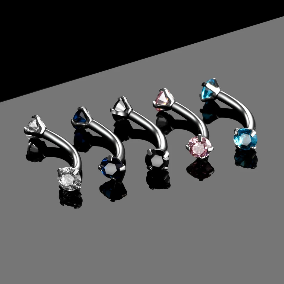 

1Pc 16G Stainless Steel Curved Eyebrow Piercing 3mm Zircon Internally Thread Eyebrow Stud Tragus Helix Piercing Body Jewelry