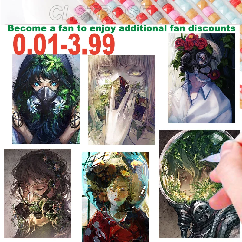 

Anime Diamond Painting Kits 5D Diy Masked Girl Square Round Mosaic Set Cross Stitch Embroidery Home Decoration