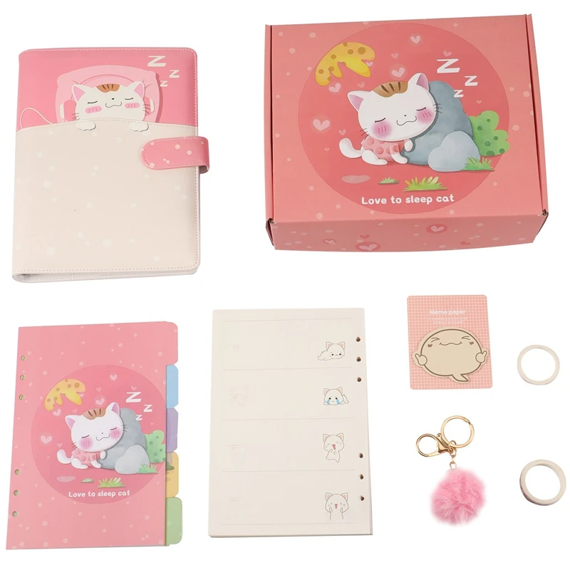 

Cute Cartoon Cats Leather Binder Spiral Notebook Office School Cartoon Agent Planner Organizer Stationery A5