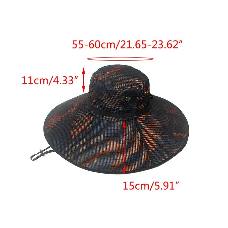 

Men Wide Brim Boonie Bucket Hat Outdoor Sun Protection Camouflage Fishing Cap 50PF