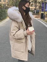 europe american new fashion woman winter duck down coat with a large raccoon fur hood pocket loose jacket for lady plus big size