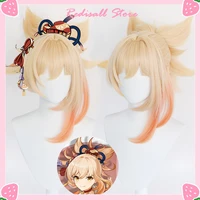 genshin impact yoimiya wig cosplay inazuma 50cm long graidient blond orange heat resistant synthetic hair adult free wig cap