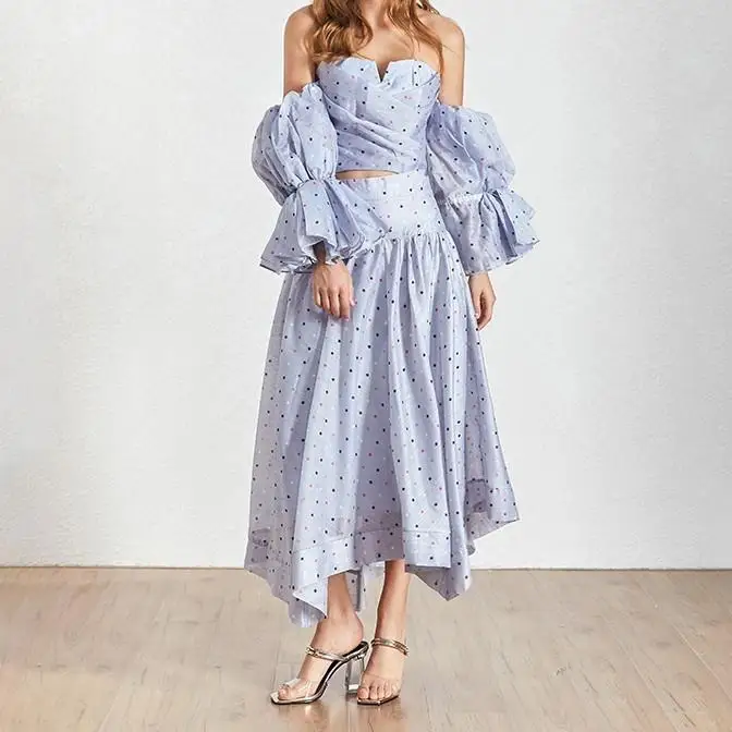 Мода 2020 весна осень наборы в горошек женский костюм из двух частей с