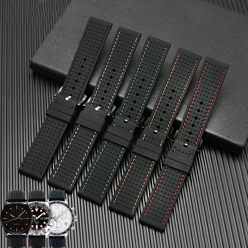 New Breathable Silicone Sports Band for huawei Samsung watchband 20mm 22mm rubber strap for Mido- T-issot O-mega Accessories