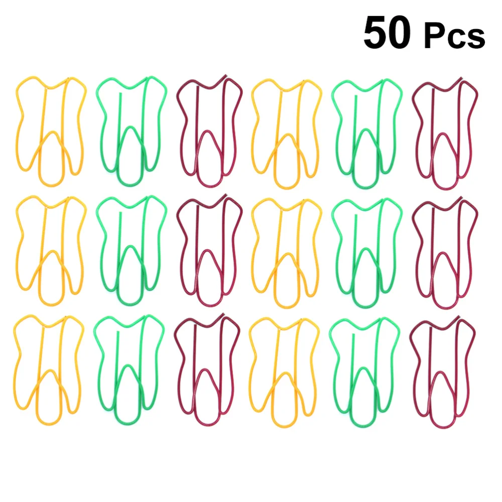

50Pcs Colorful Tooth Shaped Clips Paper Clips Creative Note Clips Paper Pin Clip for Party Gift Office Hand Account (Random Colo