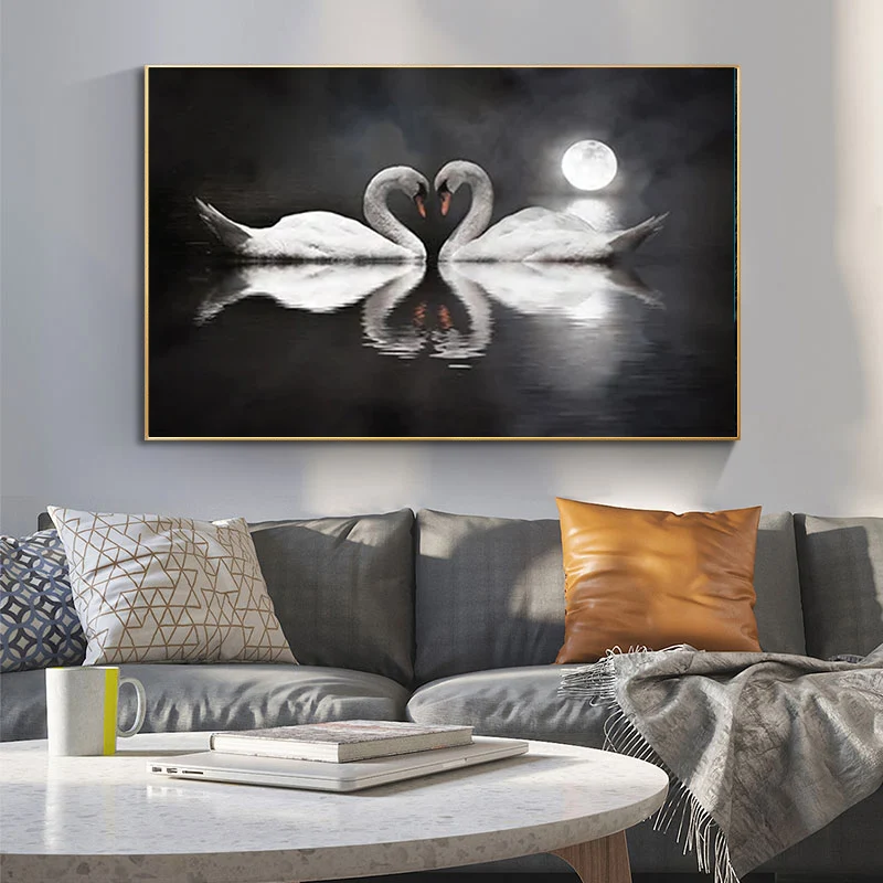 

Modern Swan Heart Swans Love Painting on Canvas Animal Posters and Prints Wall Pictures Art for Bedroom Living Room Decor