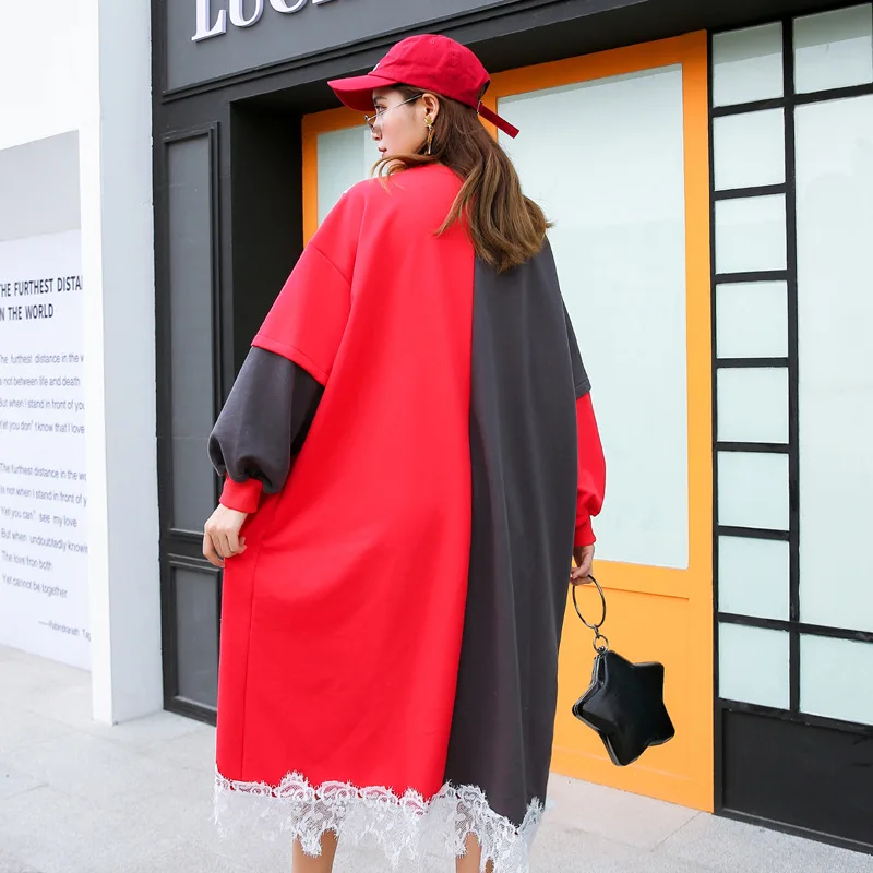 Корейское модное комбинированное платье контрастного цвета для женщин большой