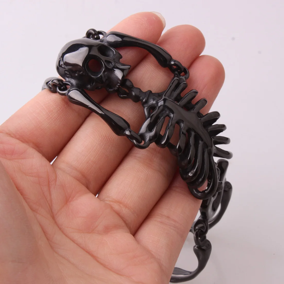 Черный браслет из нержавеющей стали в стиле ретро большой череп для мужчин