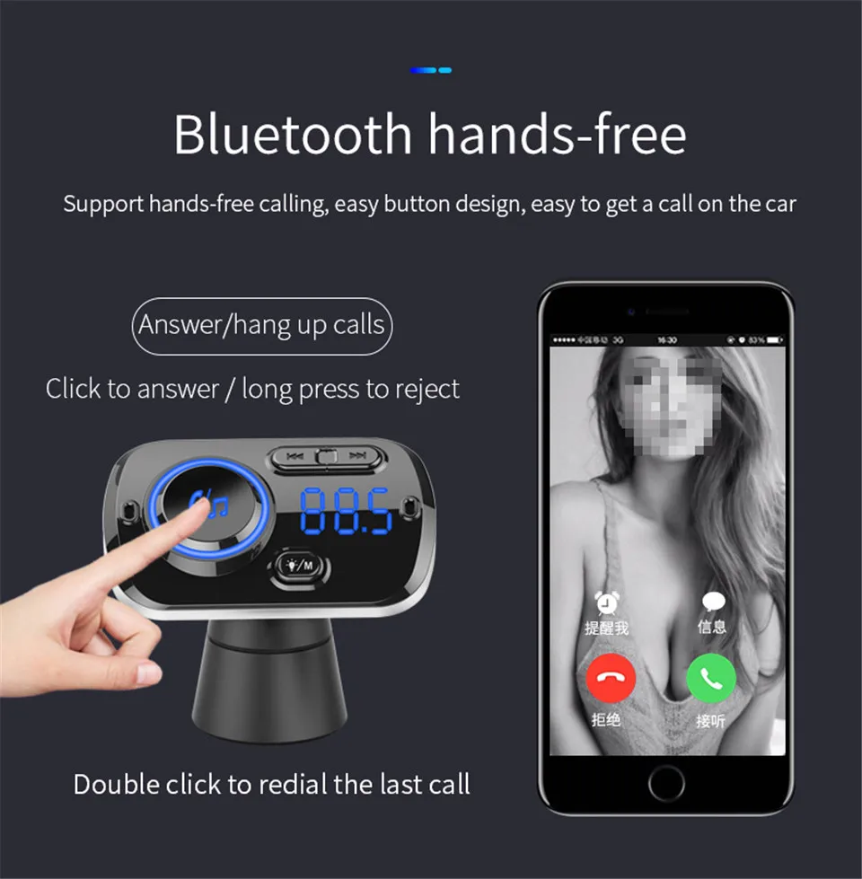 Bluetooth 5,0 fm-передатчик QC3.0 автомобильное зарядное устройство адаптер MP3-плеер двойной USB светильник для быстрой зарядки автомобильный комплект с радио/TF картой/музыкой