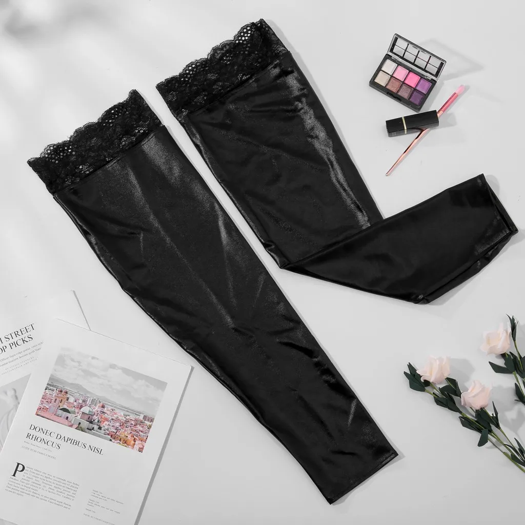 Чулки женские из лакированной кожи экзотическое нижнее белье черные кружевные