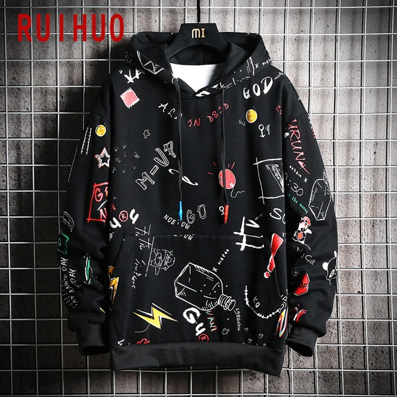 RUIHUO Харадзюку толстовка с капюшоном Мужская одежда мужские толстовки в стиле хип