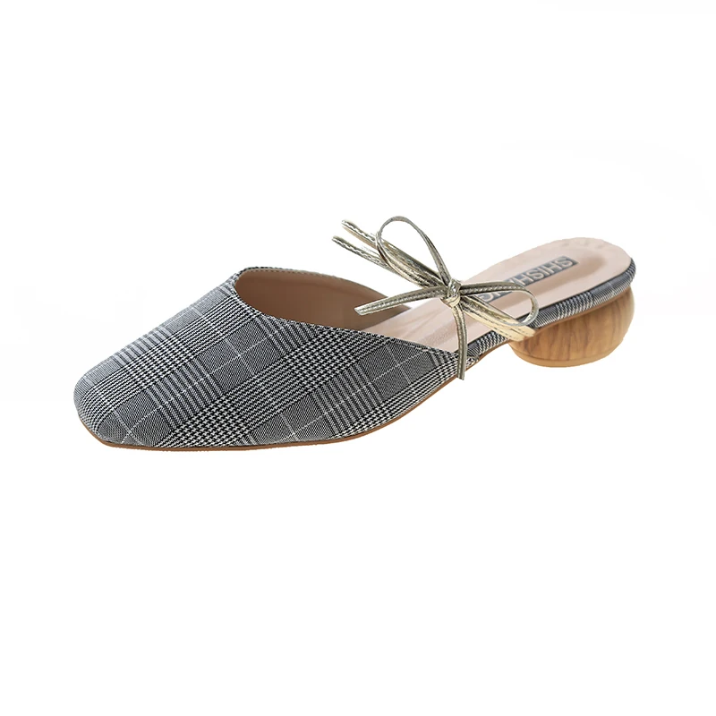 

Shoes Med Woman's Slippers Slides Fashion Square heel Cover Toe Female Mule 2020 Luxury Summer Block Soft Mules Rome PU Fabric