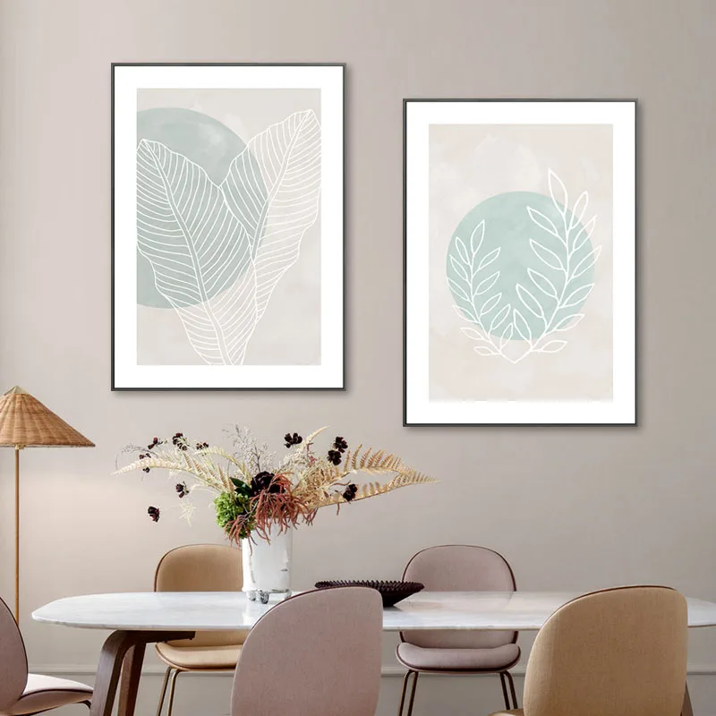 Скандинавская синяя Акварельная Абстрактная Картина на холсте фотообои с изображением листьев растений