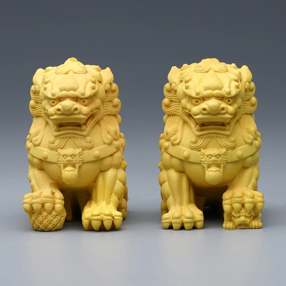 

Solid wood carving decorative ornaments of Forbidden City lion ，Handmade，Home lucky mascot， Chinese characteristic figurines