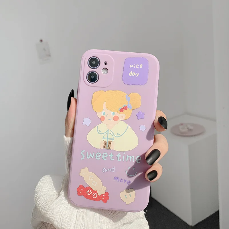 

Cartoon Milk Tea Lucky Silicone Soft Phone Case For iPhone 7 8 Plus 2020 SE X XR XS Max 11 11Pro Max 12 12Pro Max Pro Mini Case