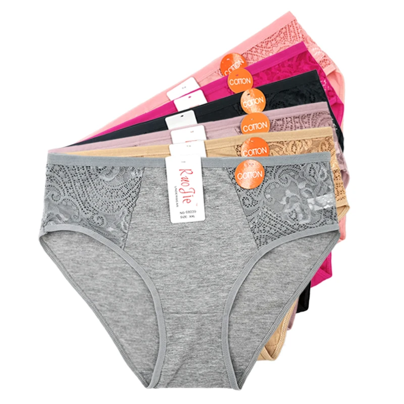 

5PCS Cotton 2XL-4XL Big Size High Waist Women's Panties Solid Lace Briefs Underwear Lady Sexy Plus Size Underpants