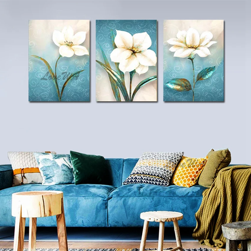 Без рамки ручная роспись абстрактный 3 шт цветок картина маслом холст
