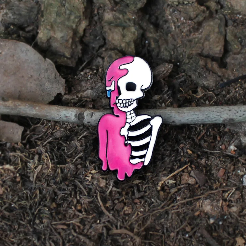 Полурозовые броши в виде скелета для женщин эмалированная булавка панк Череп