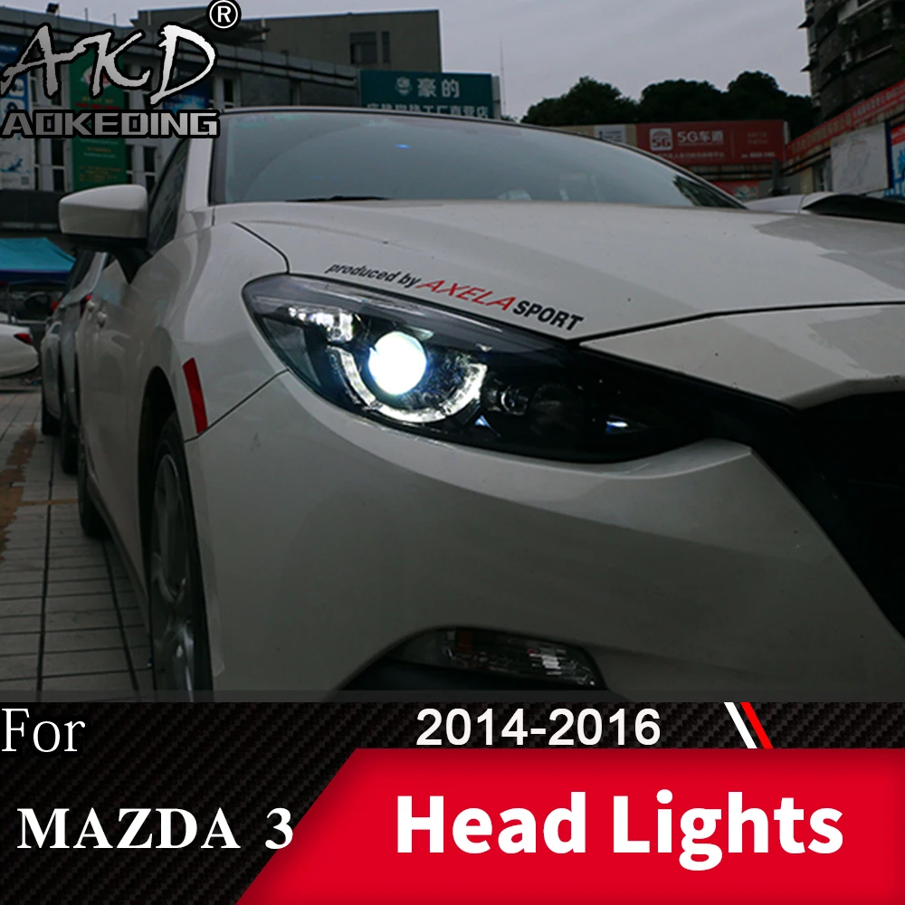

AKD автомобильная лампа для Mazda 3 Axela 2014-2016 H7 светодиодный Bi, ксеноновая лампа в сборе, обновленный динамический сигнал, аксессуары для DRL