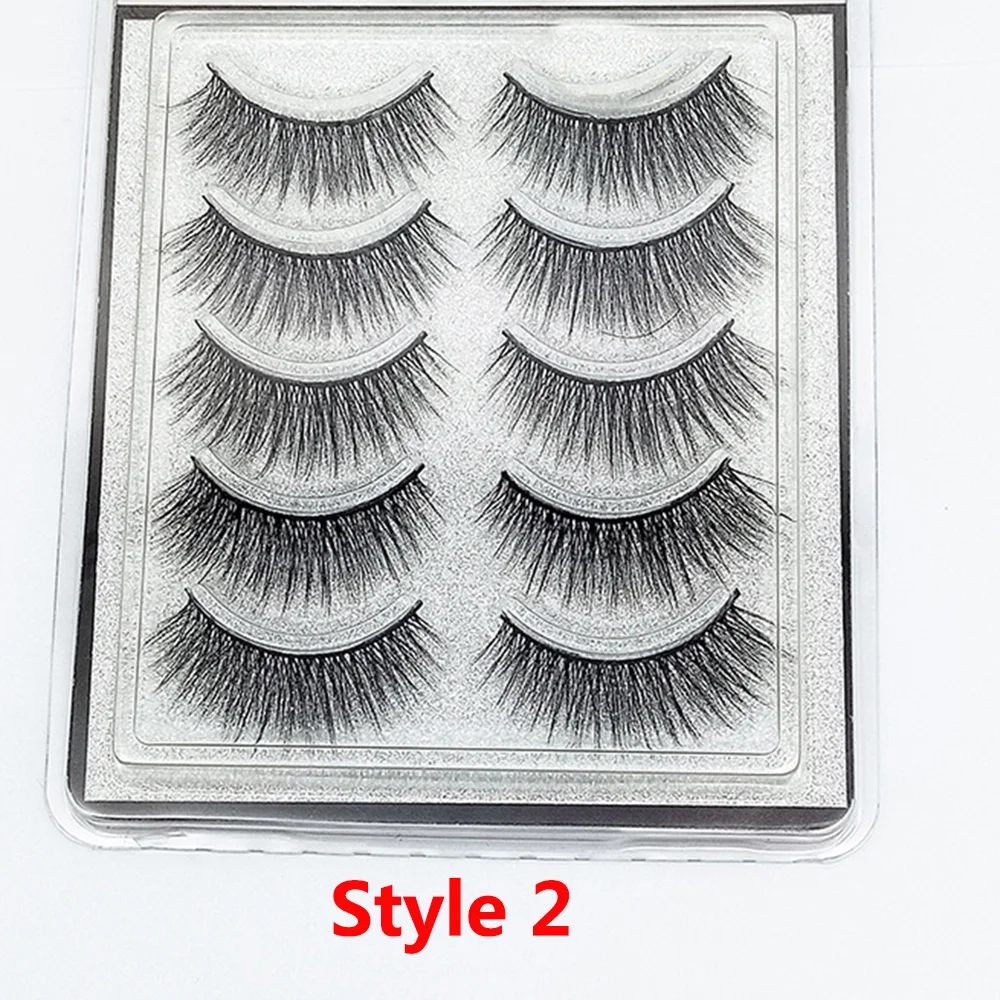 Style 2 5 пар 3D Искусственные норковые накладные ресницы Wispies длинные крестовые ресницы ручной работы инструменты для макияжа глаз - Цвет: Style 2