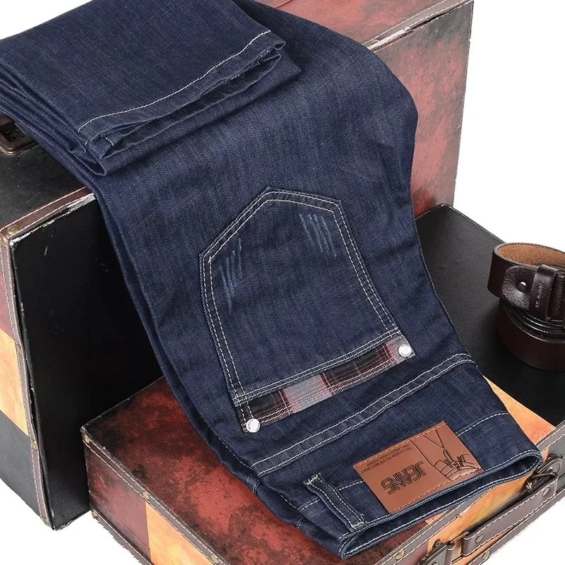 New Summer Men's Baggy Pants Classic Straight Jeans Elastic Men Stretch-fit Thin Jeans Business Casual Denim Trousers Plus Size